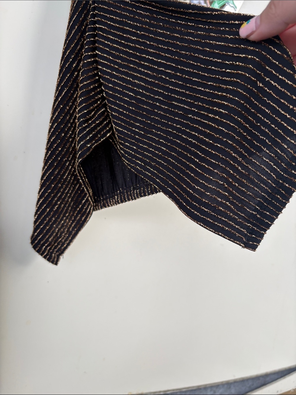 BCBGMaxAzria Brown Metallic-Striped Long Sleeve Cowl Dress - Picture 6 of 7